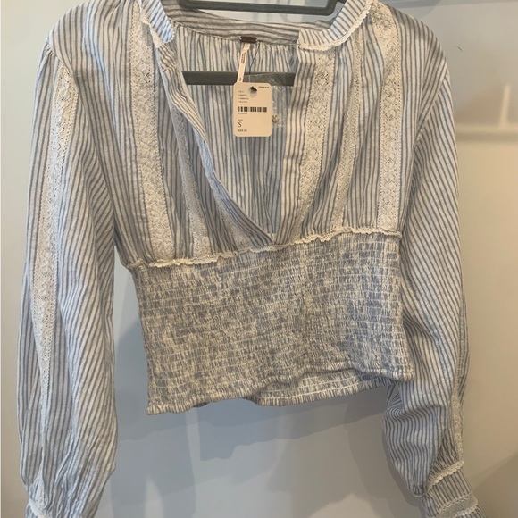 NWT Free People Pinstripe Long Sleeve Ruffle Crop Top Size: S/P MSRP:88 - Picture 11 of 11